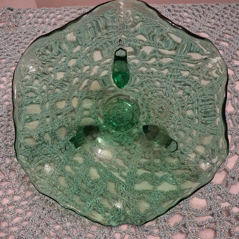 Vintage Depression Green Uranium Glass 6” Candy Nut Dish 3 Footed Bowl